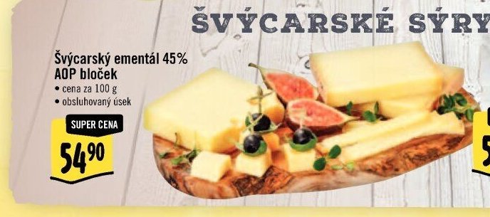 Švýcarský ementál 45% AOP bloček