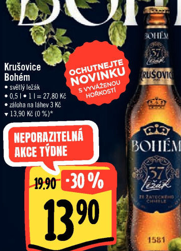 Pivo světlý ležák Bohém Krušovice