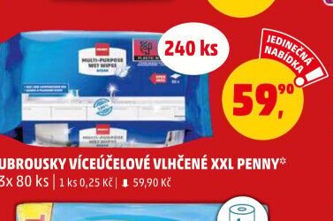 Ubrousky víceúčelové vlhčené XXL Penny 3x 80 ks