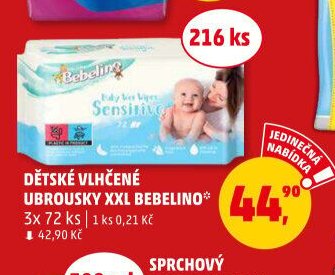 Dětské vlhčené ubrousky XXL Bebelino 216 ks