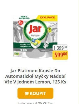 Jar Platinum Kapsle Do Automatické Myčky Nádobí Vše V Jednom Lemon, 125 Ks