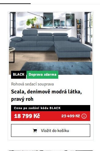 Rohová sedací souprava Scala, denimově modrá látka, pravý roh - ASKO akcniletaky.com