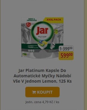 Jar Platinum Kapsle Do Automatické Myčky Nádobí Vše V Jednom Lemon, 125 Ks
