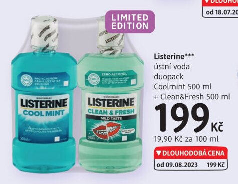 Listerine ústní voda duopack Coolmint 500 ml + Clean&Fresh 500 ml