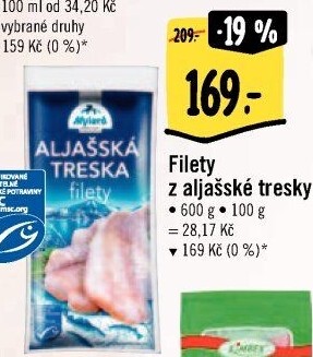 Aljašská treska filety mražená Mylord