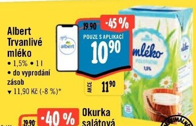 Mléko trvanlivé Albert - 1,5% polotučné