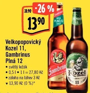 Pivo ležák 11° Velkopopovický Kozel