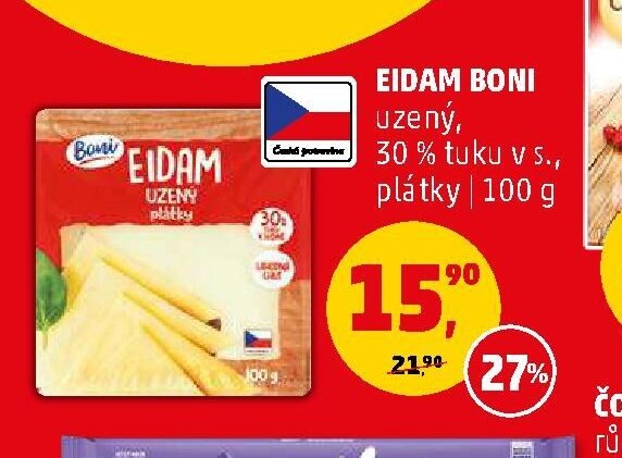 Eidam Boni uzený, 30% tuku v s., plátky