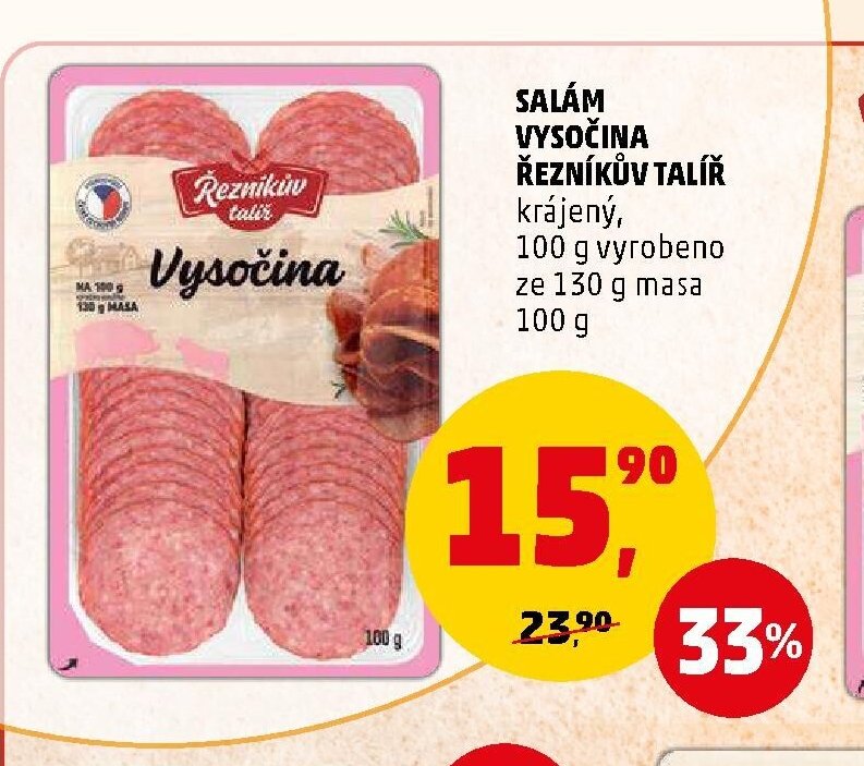 SALÁM VYSOČINA ŘEZNÍKŮV TALÍŘ krájený 100 g