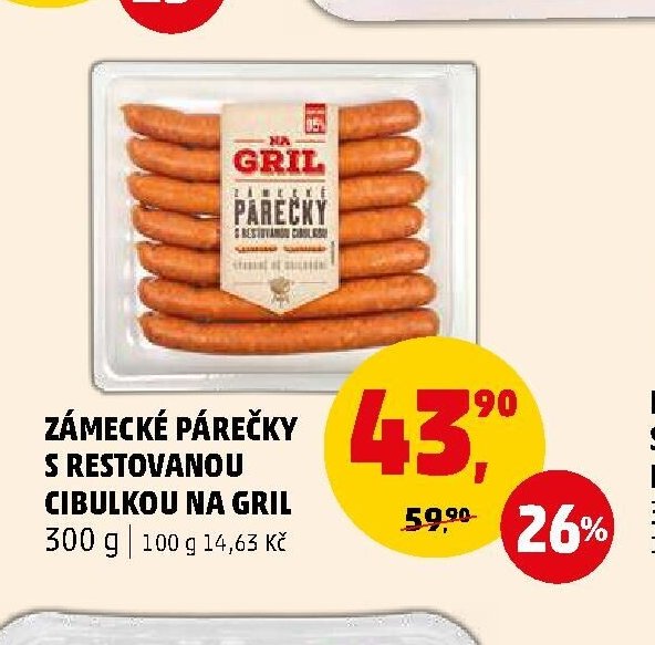 ZÁMECKÉ PÁREČKY S RESTOVANOU CIBULKOU NA GRIL