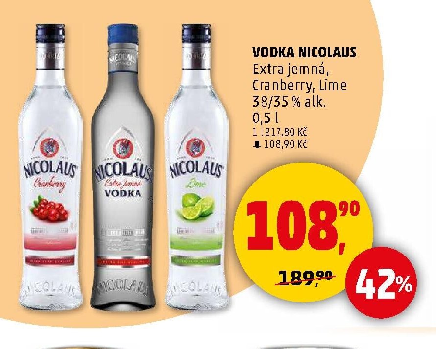 VODKA NICOLAUS Extra jemná, Cranberry, Lime 0,5 l