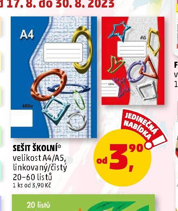 Sešit školní velikost A4/A5