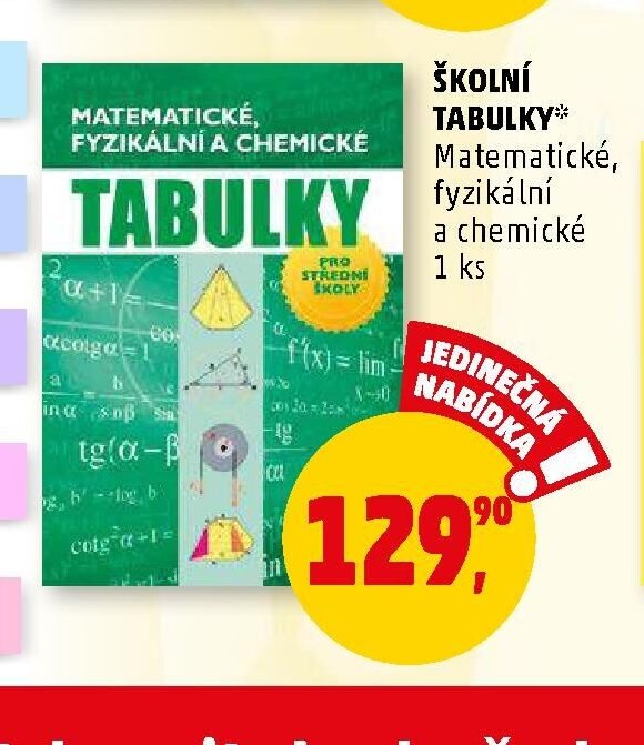 Školní tabulky: matematické, fyzikální a chemické