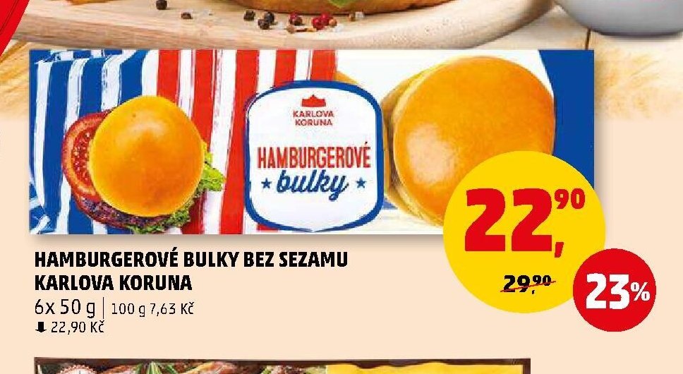 HAMBURGEROVÉ BULKY BEZ SEZAMU KARLOVA KORUNA 6x 50 g