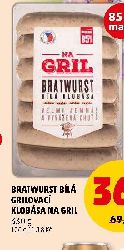 Bratwurst bílá grilovací klobása na gril 330 g