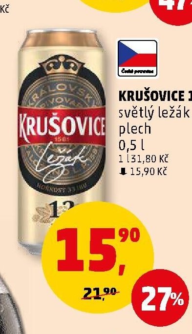 Krušovice 12 světlý ležák plech 0,5 l
