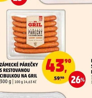 Zámecké párečky s restovanou cibulkou na gril