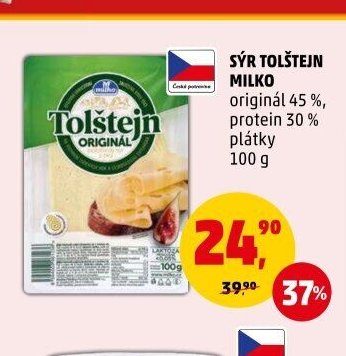SÝR TOLŠTEJN MILKO originál 45 %, protein 30 % plátky 100 g