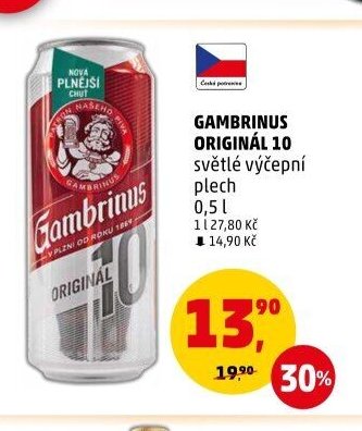 Gambrinus Originál 10 světlé výčepní