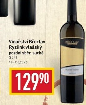 Víno Ryzlink vlašský Vinařství Břeclav - pozdní sběr