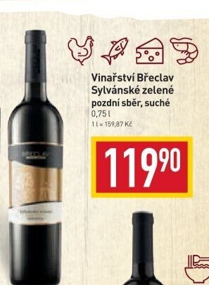 Víno Sylvánské zelené Vinařství Břeclav - pozdní sběr