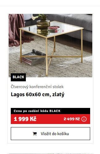 Čtvercový konferenční stolek Lagos 60x60 cm, zlatý - ASKO akcniletaky.com