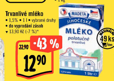 Mléko trvanlivé Jihočeské Madeta - 1,5% polotučné