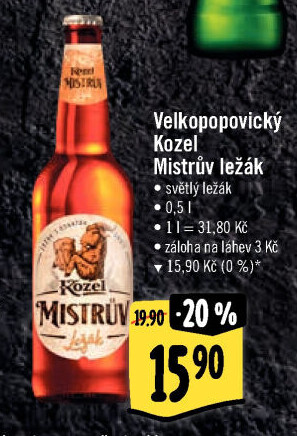 Pivo Mistrův světlý ležák Velkopopovický Kozel