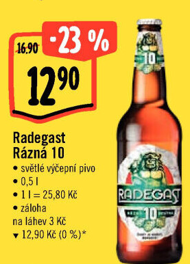 Pivo světlé výčepní Rázná 10° Radegast