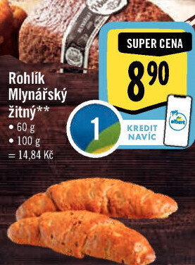 Rohlík Mlynářský žitný Albert