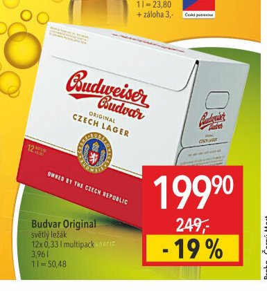 Budvar Original světlý ležák 12x 0,33 l multipack