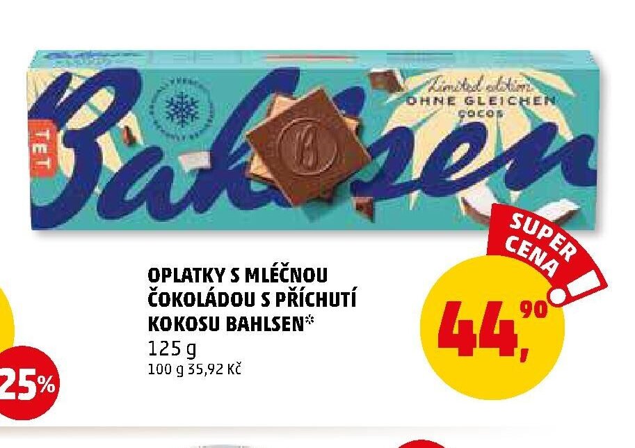 Oplatky s mléčnou čokoládou s příchutí kokosu Bahlsen