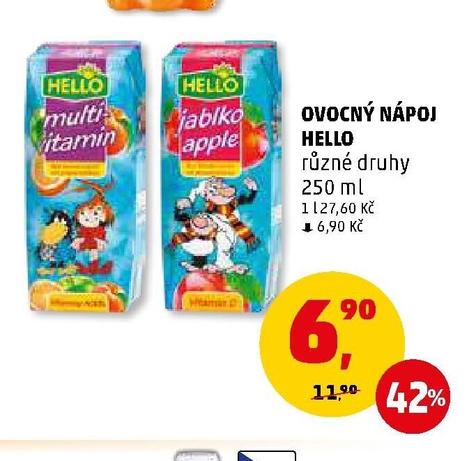 Ovocný nápoj Hello různé druhy 250 ml