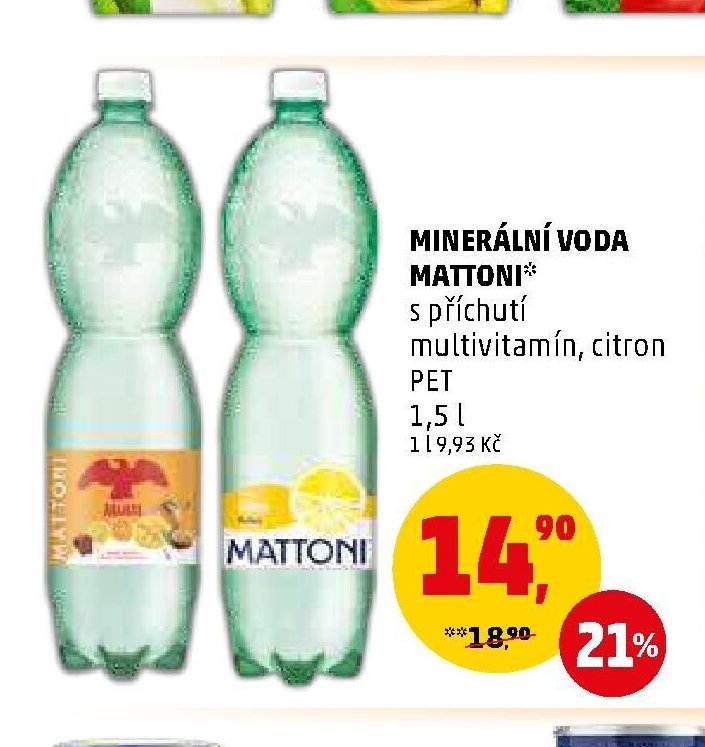 Minerální voda Mattoni s příchutí multivitamín, citron 1,5 l