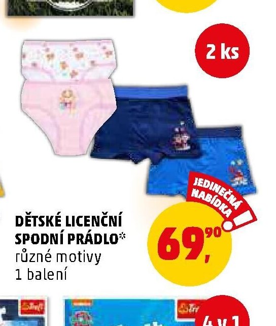 DĚTSKÉ LICENČNÍ SPODNÍ PRÁDLO
