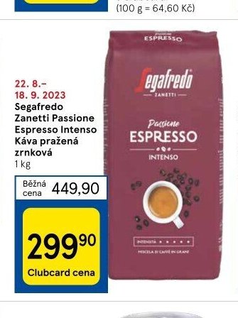 Segafredo Zanetti Passione Espresso Káva pražená zrnková