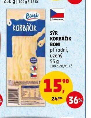 Sýr korbáčik Boni přírodní, uzený
