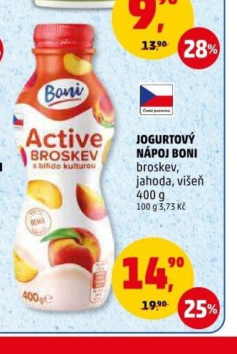 Jogurtový nápoj Boni broskev, jahoda, višeň