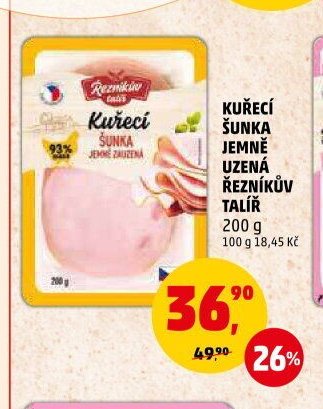 KUŘECÍ ŠUNKA JEMNĚ UZENÁ ŘEZNÍKŮV TALÍŘ 200 g