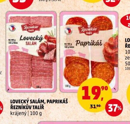 LOVECKÝ SALÁM, PAPRIKÁŠ ŘEZNÍKŮV TALÍŘ krájený 100 g