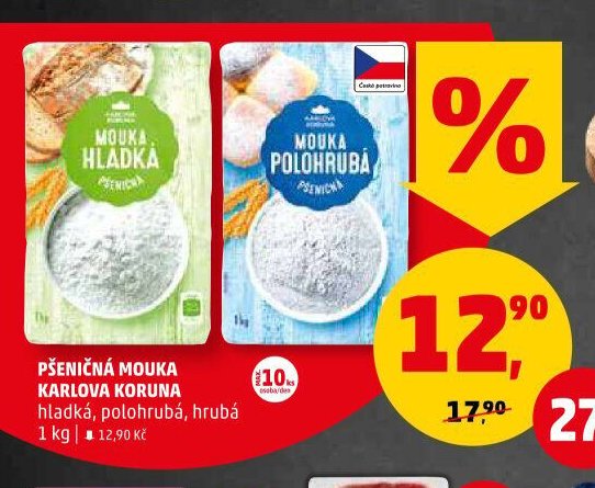 PŠENIČNÁ MOUKA KARLOVA KORUNA hladká, polohrubá, hrubá