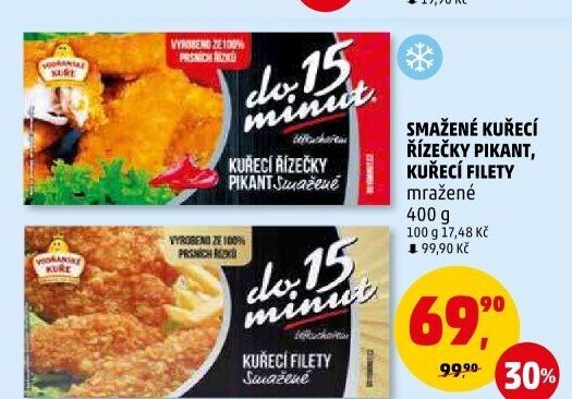 Řízečky kuřecí smažené mražené Pikant Vodňanské kuře