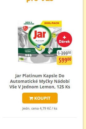 Jar Platinum Kapsle Do Automatické Myčky Nádobí Vše V Jednom Lemon, 125 Ks