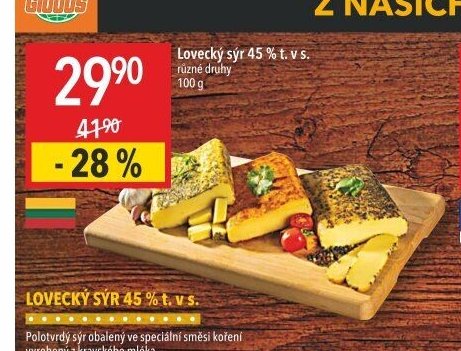 Lovecký sýr 45 % t. v s.