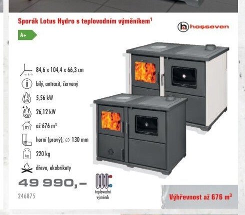 Sporák Lotus Hydro s teplovodním výměníkem