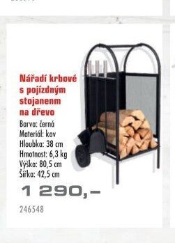 Nářadí krbové s pojízdným stojanem na dřevo