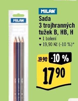 Milan Sada 3 trojhranných tužek B, HB, H