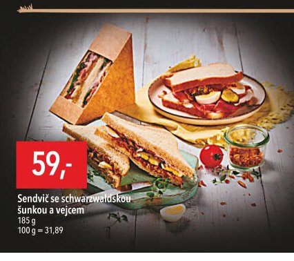 Sendvič se schwarzwaldskou šunkou a vejcem