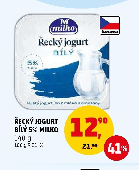 ŘECKÝ JOGURT BÍLÝ 5% MILKO 140 g
