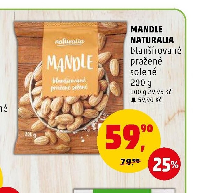 MANDLE NATURALIA blanšírované pražené solené 200 g